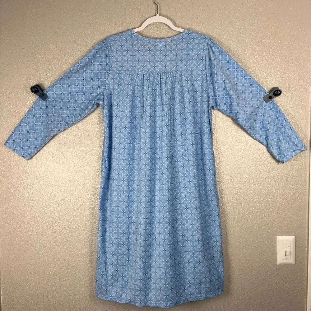 NWT Casual Night Size Medium Blue Fleece Lace Nightgown Sleep Lounge House Dress